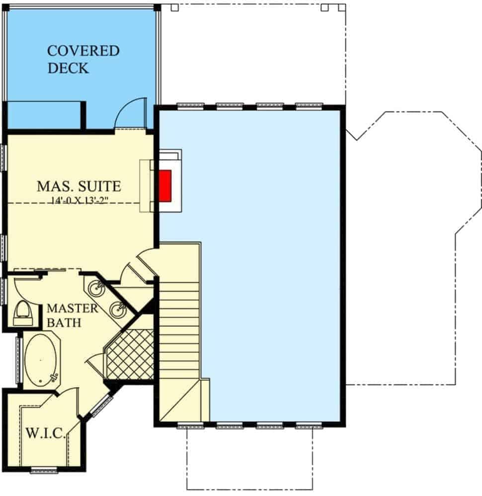 Upper Floor Plan with Master Suite and Covered Deck