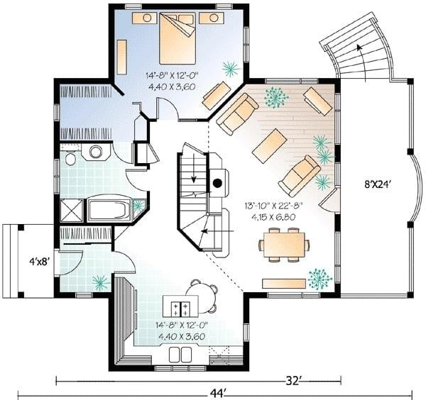 Explore This Thoughtful Open-Concept Floor Plan with a Central Staircase