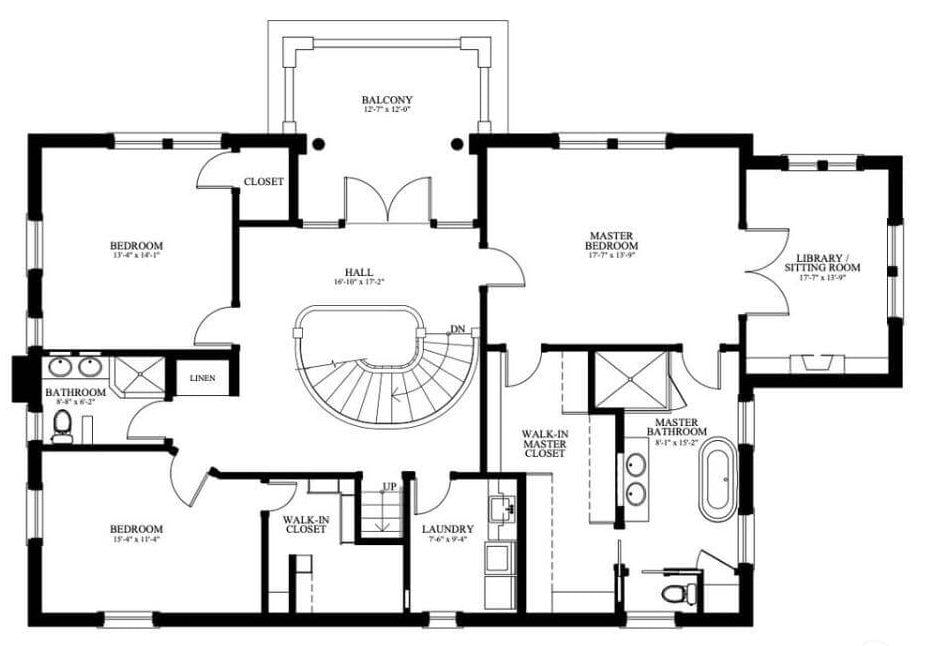 Explore the Central Spiral Staircase in This Elegant Floor Plan