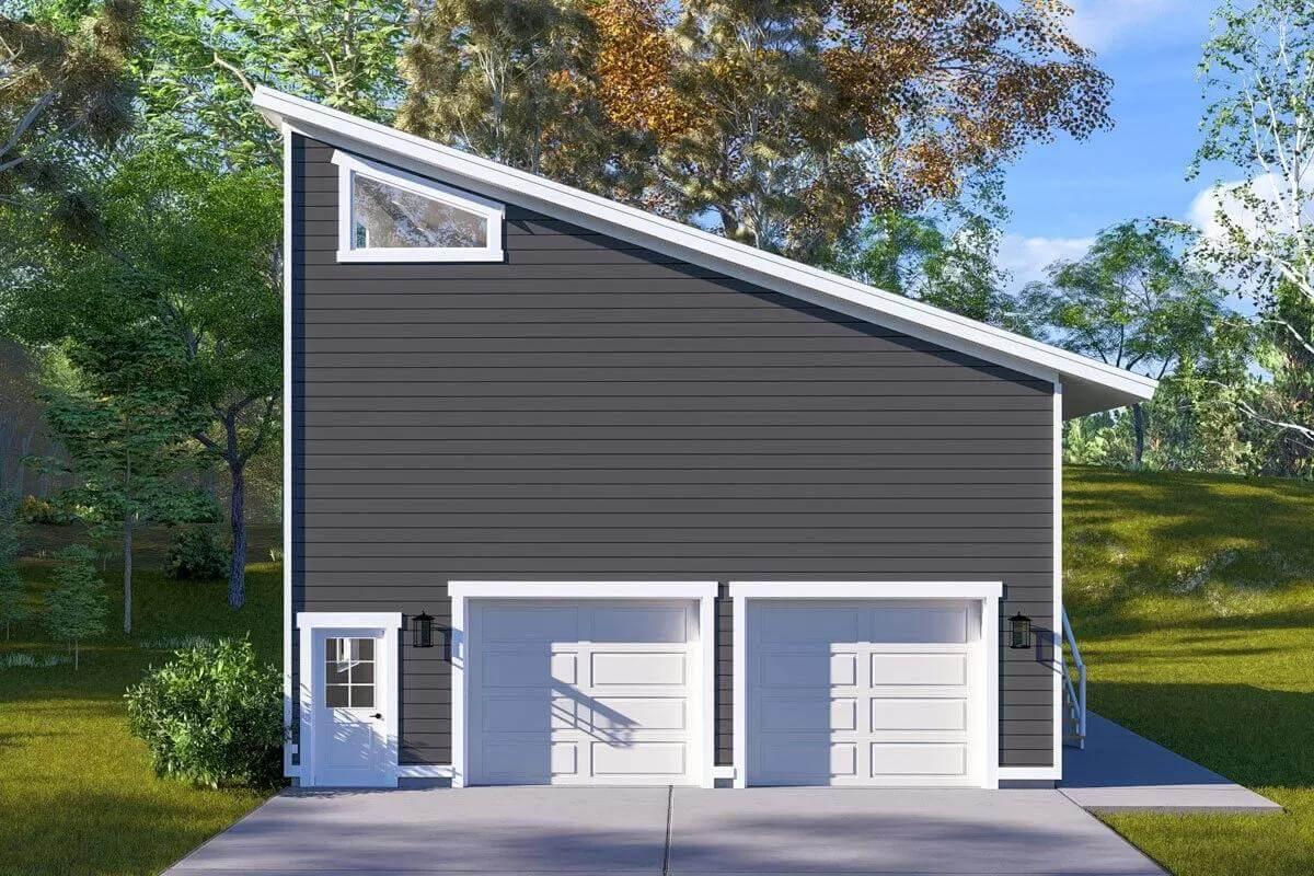 Check Out the Modern Sloped Roof on This Sleek Garage Design