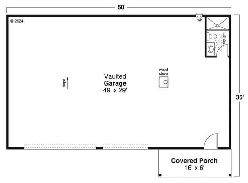 Explore This Vaulted Garage with Wood Stove and Porch