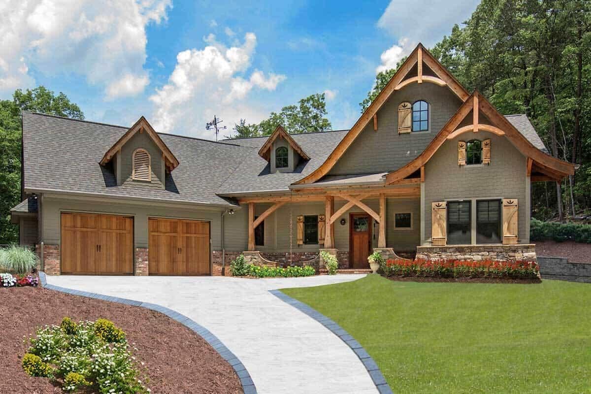 Admire the Distinctive Timber Framing on This Craftsman Home