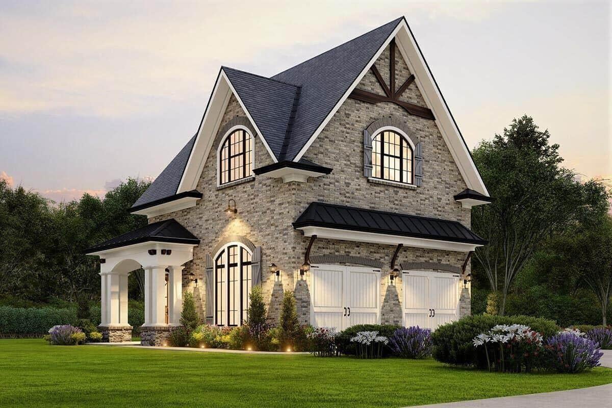Charming Cottage with Arched Windows and Stone Facade