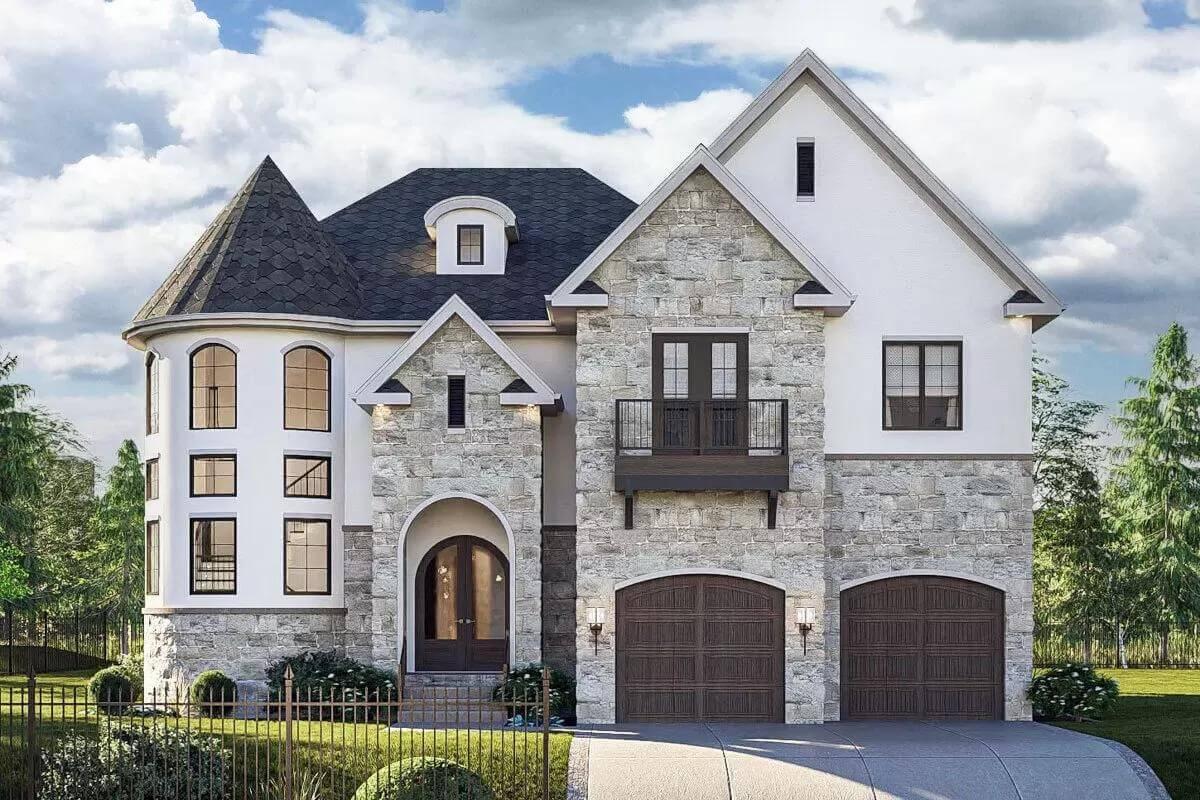 Check Out the Dramatic Turret on This Stone-Faced Beauty