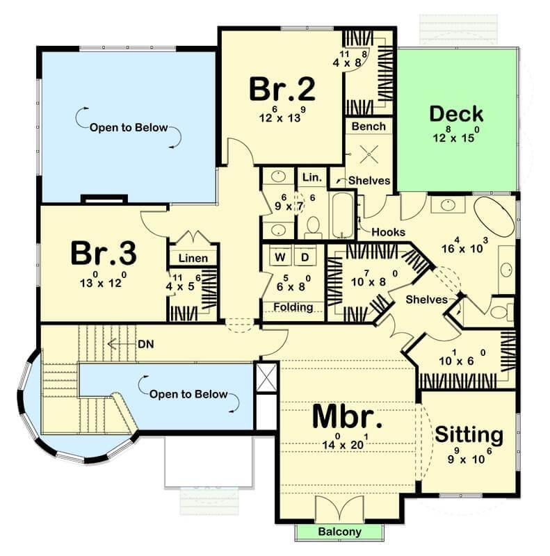 Second Floor Layout with Spacious Master Suite and Private Deck