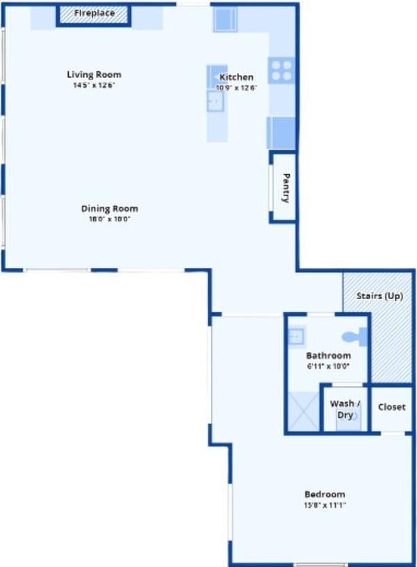 Explore the Open Layout with a Central Fireplace