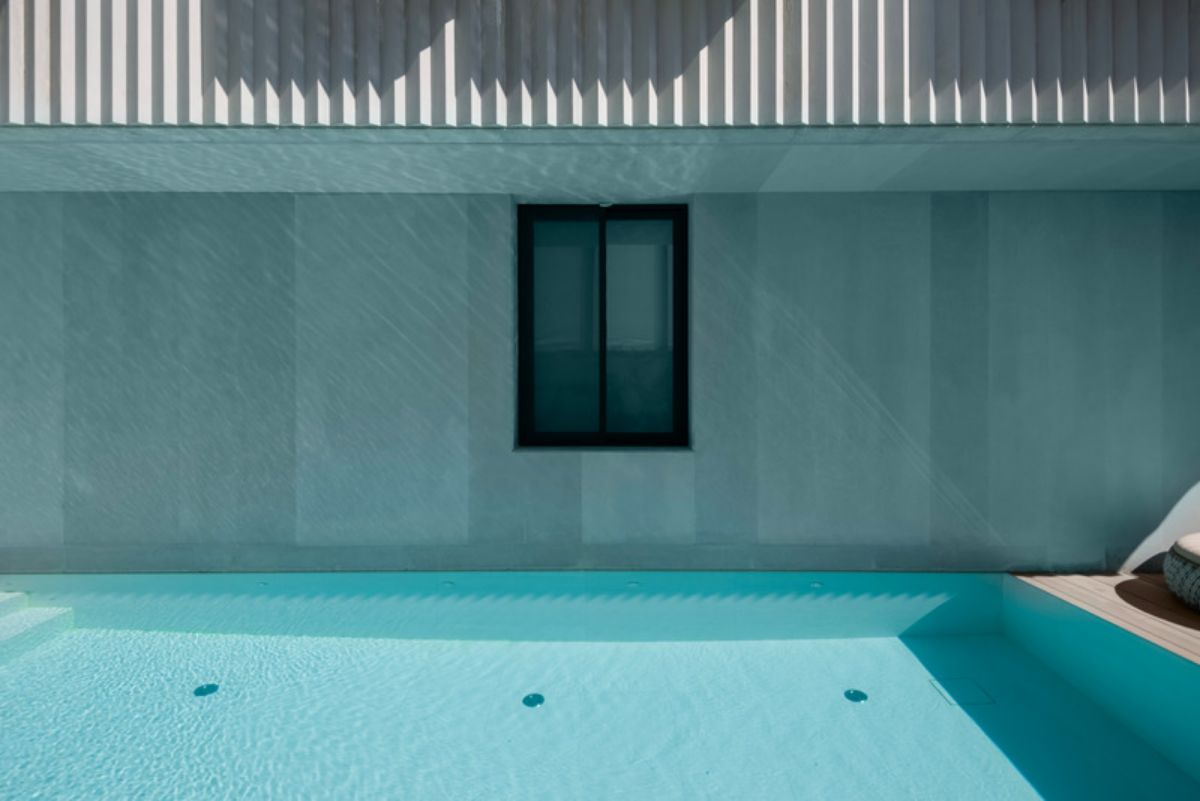 Glass window near the pool