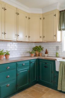 Elegant Green and Cream Two-Tone Kitchen Design