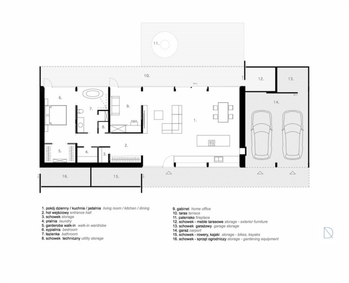 Floor plan shows a layout including a bedroom, bathroom, kitchen, living area, and a two-car garage