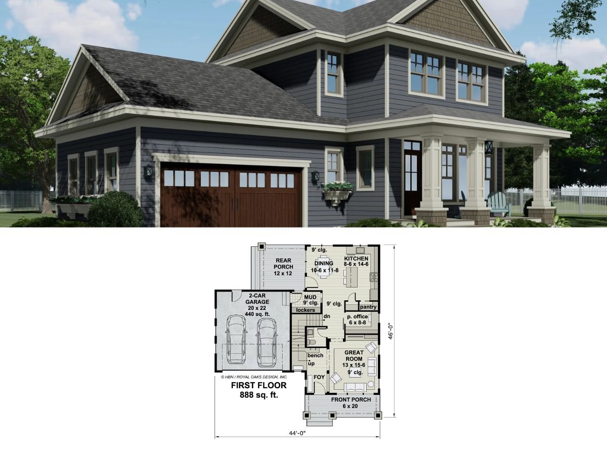 3-Bedroom Traditional-Style Home with 2-Car Garage (Floor Plan)