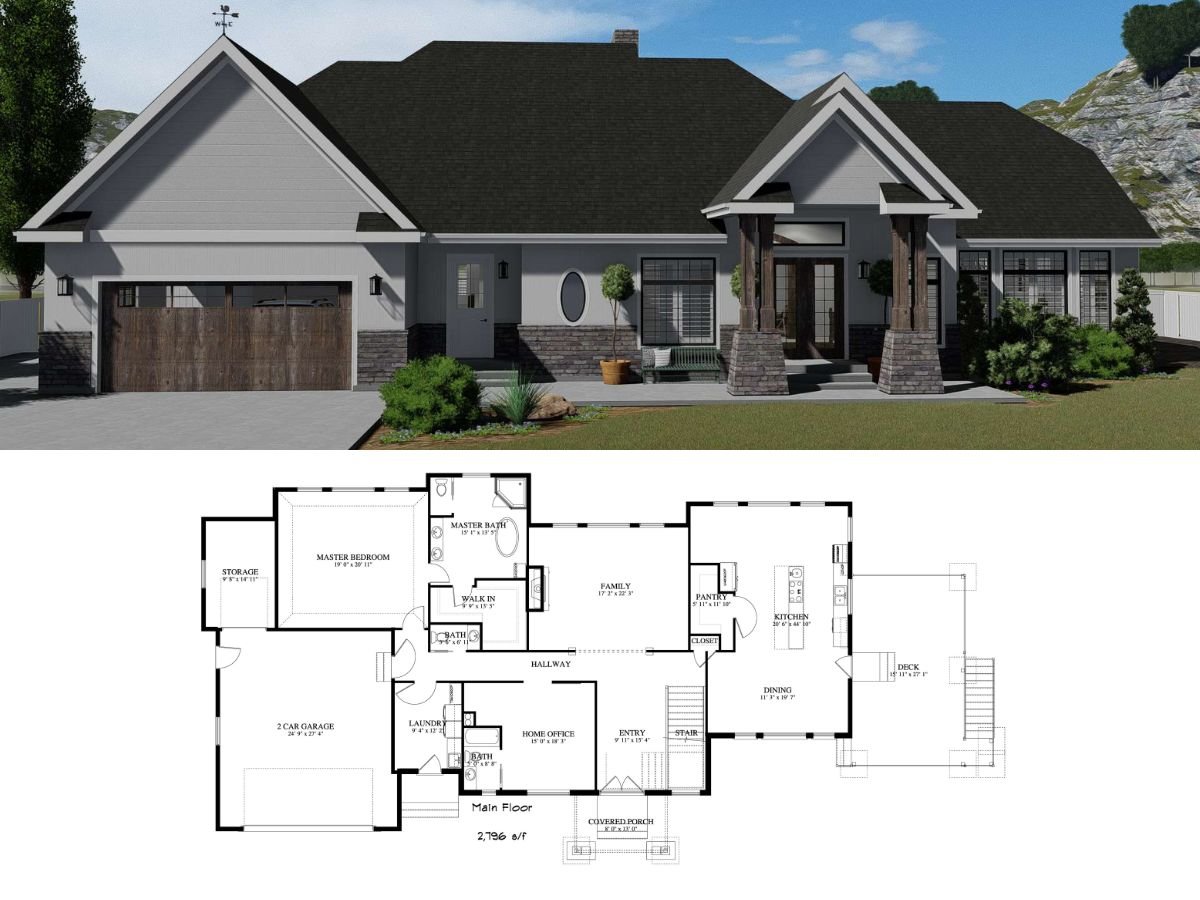 2-Bedroom Craftsman-Style Home with Split Master Bedroom (Floor Plan)