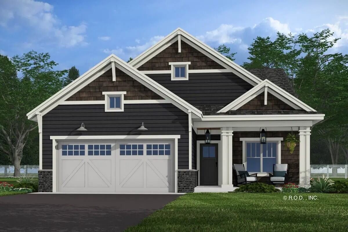 Traditional-Style 2-Bedroom Home for a Narrow Lot with Covered Front Porch (Floor Plan)