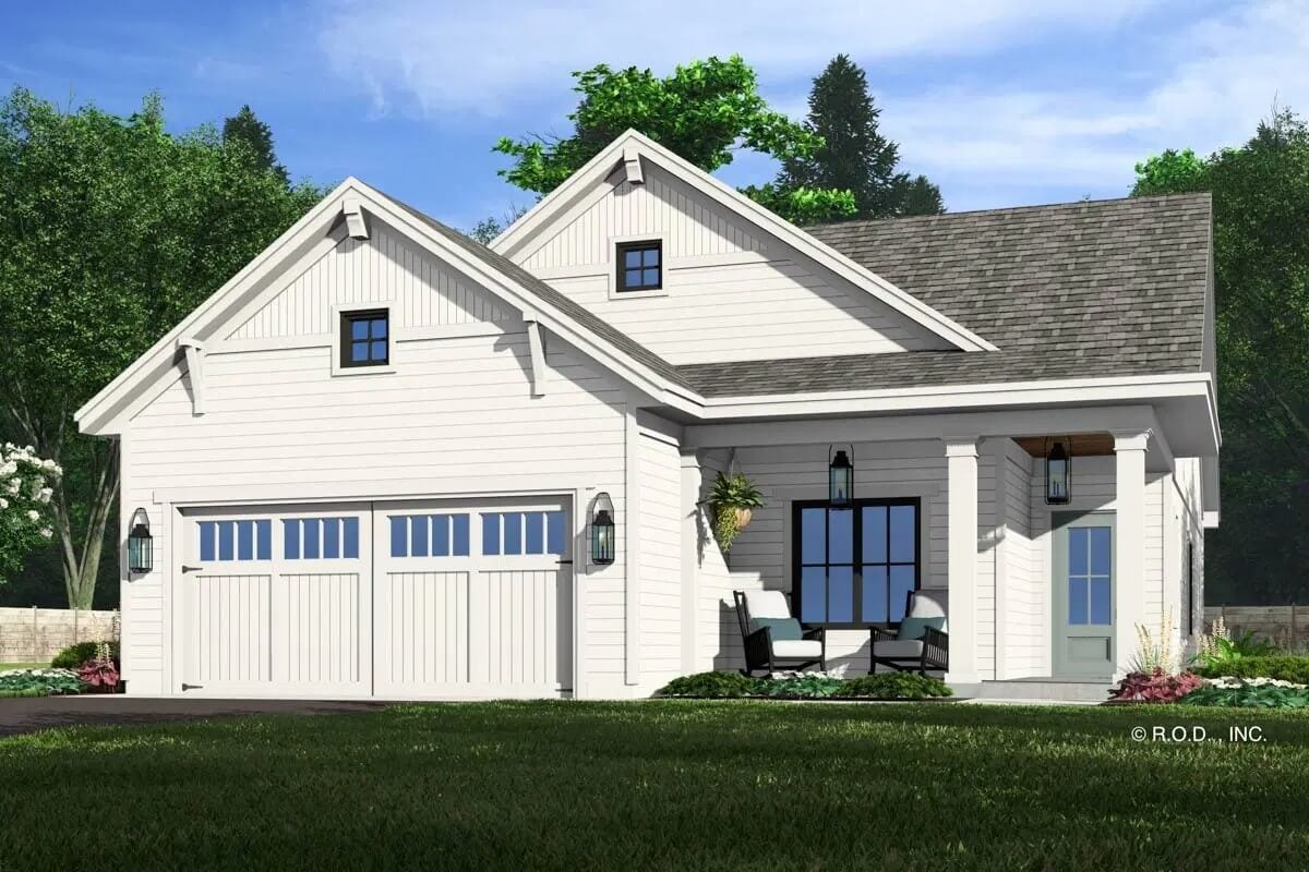 Modern Farmhouse-Style 3-Bedroom Bungalow with Loft and 2-Car Garage (Floor Plan)