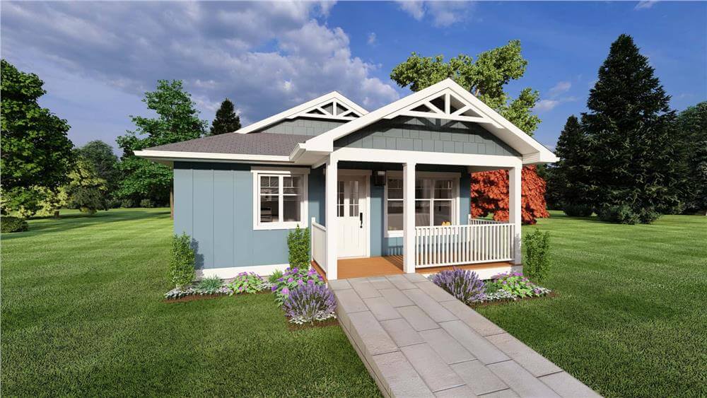 1-Bedroom Craftsman-Style Handicap Accessible ADU with Open Floor Plan and Dual Porches (Floor Plan)