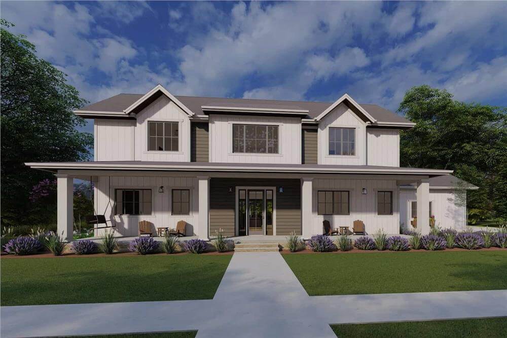 3-Bedroom Farmhouse with Elongated Front Porch and Vaulted Covered Patio (Floor Plan)