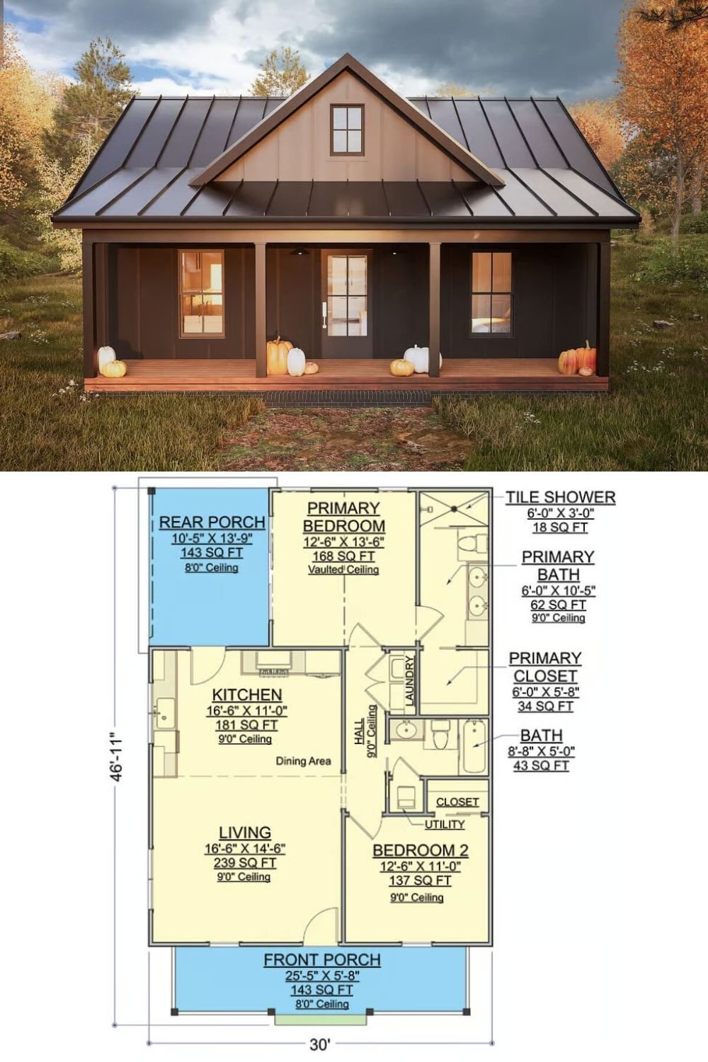 This tiny home seamlessly merges modern farmhouse charm with contemporary style. Its striking black board and batten exterior is paired with a welcoming front porch crowned by a central gable.