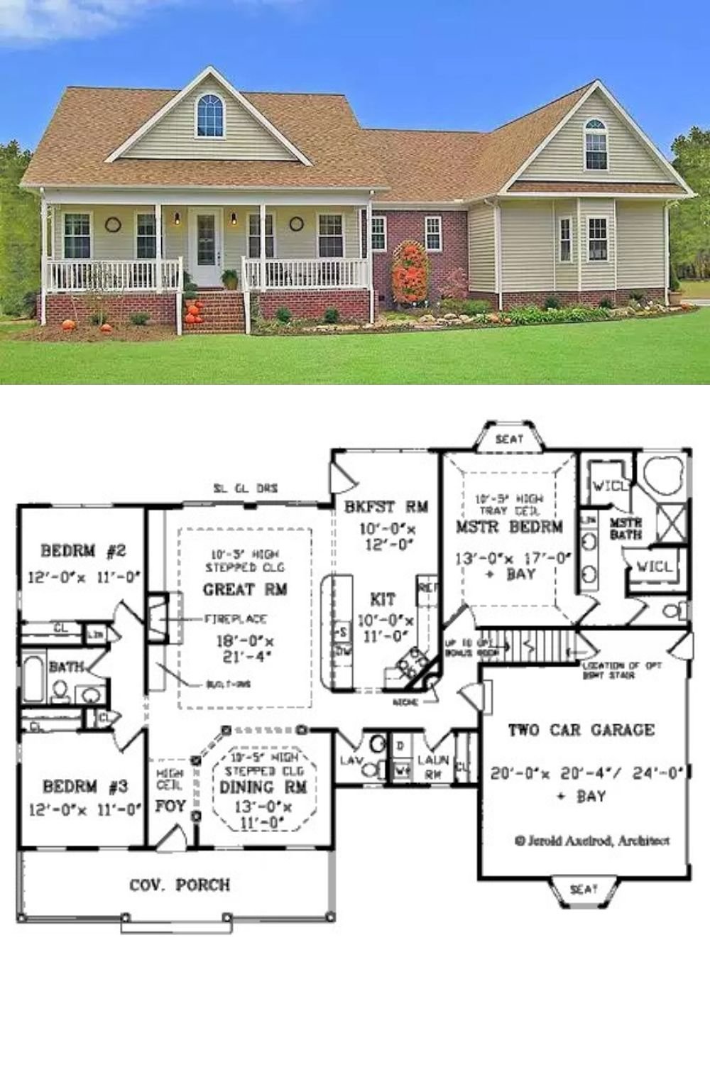 Blending classic Southern charm with a contemporary twist, this farmhouse-style home’s facade features a welcoming covered porch, complete with white columns and railings. A balanced combination of brick and siding provides a warm, textured appearance, while dormer windows grace the roofline—adding both curb appeal and natural light to the upper spaces. The 2‐car garage side-loading garage includes a window seat and provides convenient access to the home.