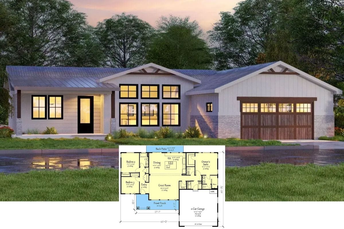 Craftsman-Style Home with Open Living Space and 3 Bedrooms (Floor Plan)