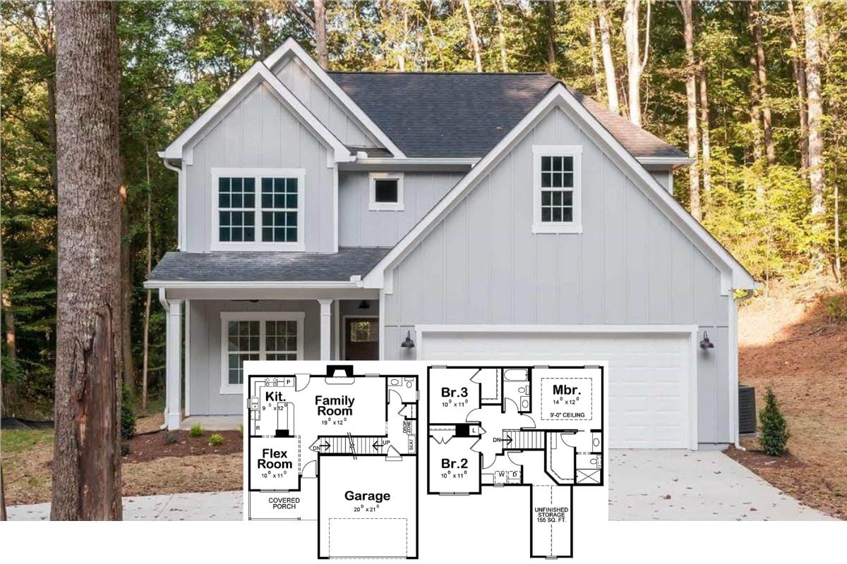 3-Bedroom Craftsman Home for a Narrow Lot with Flex Room (Floor Plan)