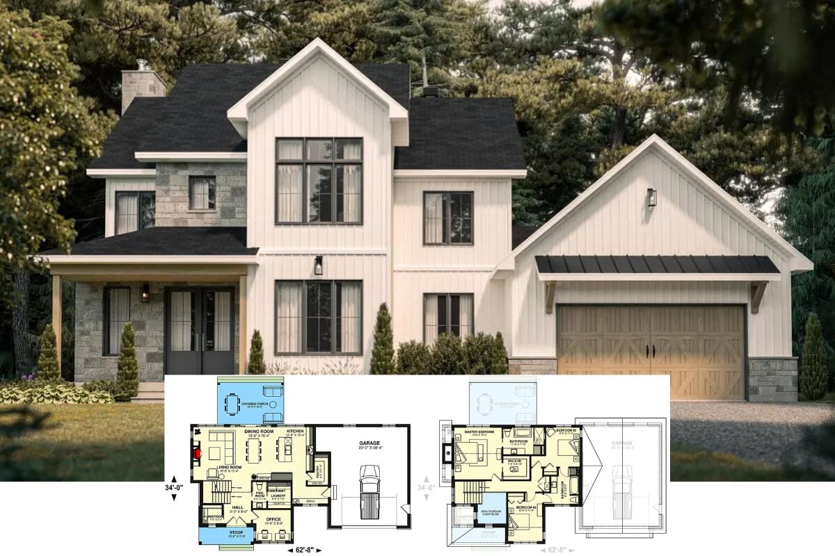 3-Bedroom Modern Farmhouse with Open Living Space and Jack & Jill Bathroom (Floor Plan)