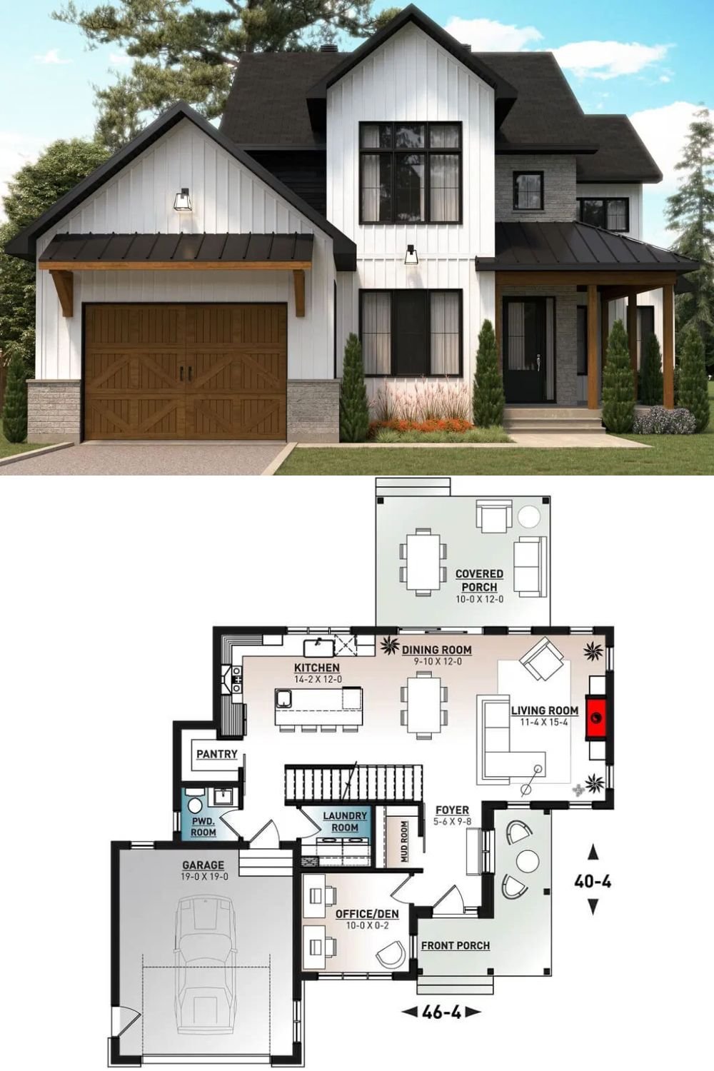 This 3-bedroom modern farmhouse exudes charm and curb appeal with white board and batten siding, stone accents, and a welcoming front porch that invites you to relax and unwind.