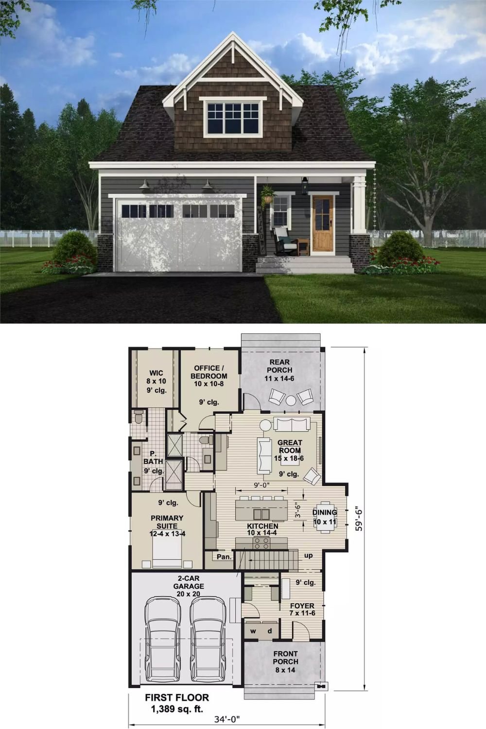 This 4-bedroom craftsman home showcases an inviting exterior with classic clapboard siding, cedar shake accents, and a welcoming front porch supported by a brick base pillar.