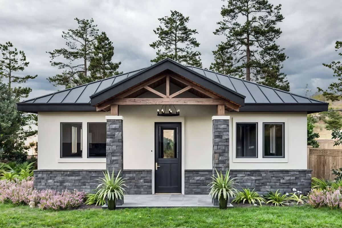Transitional-Style 1-Bedroom Hill Country ADU with Open Living Space and Front Porch (Floor Plan)