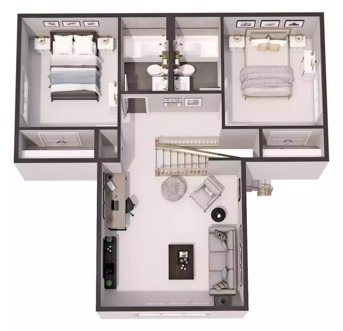 3D Second Level Floor Plan
