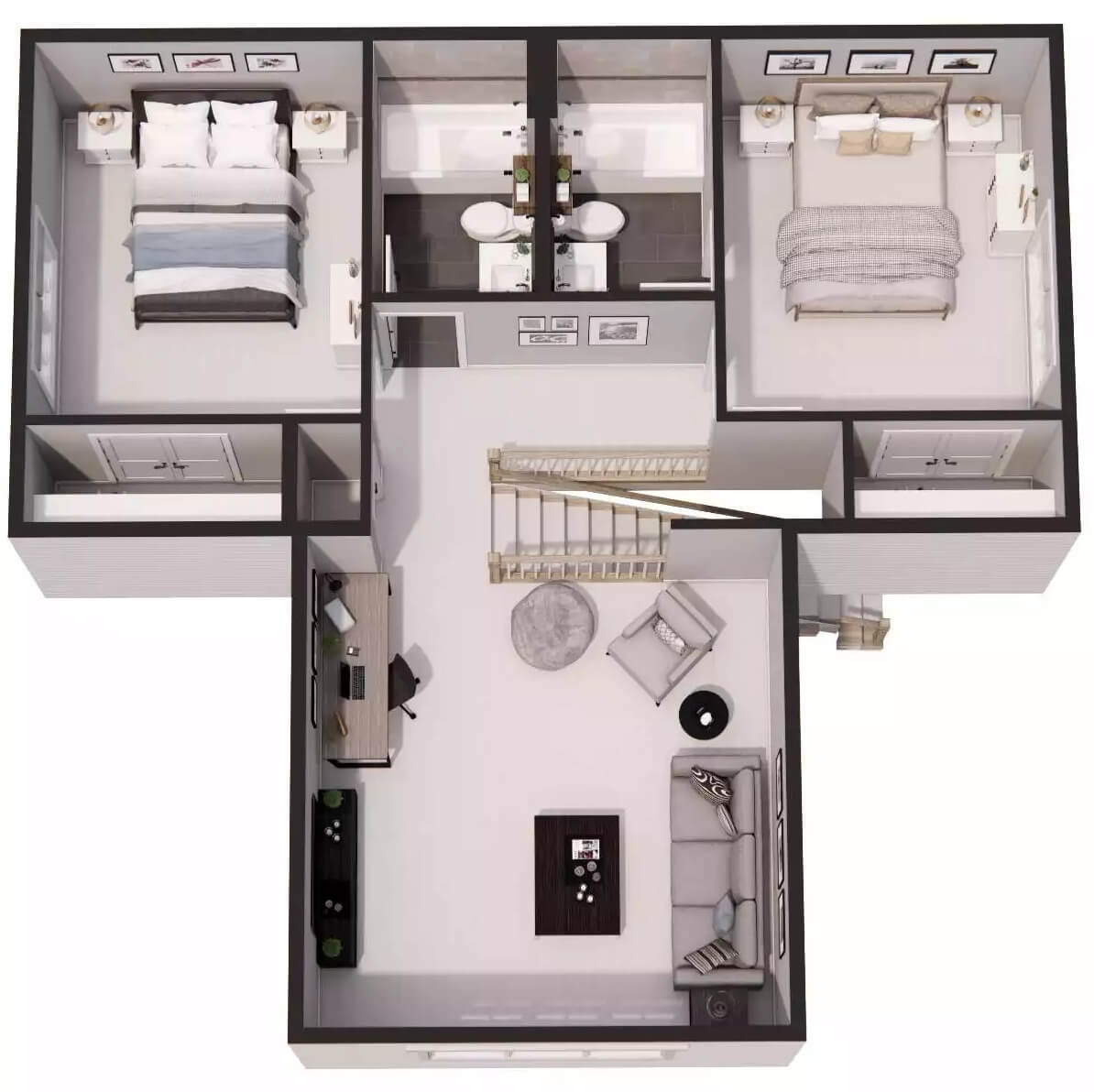 3D Second Level Floor Plan