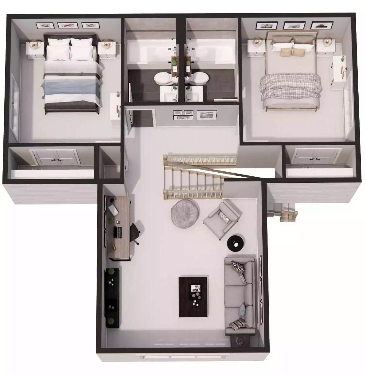 3D Second Level Floor Plan