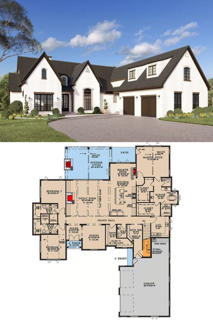 European-Style 4-Bedroom Home with Loft and Bonus Room (Floor Plan ...