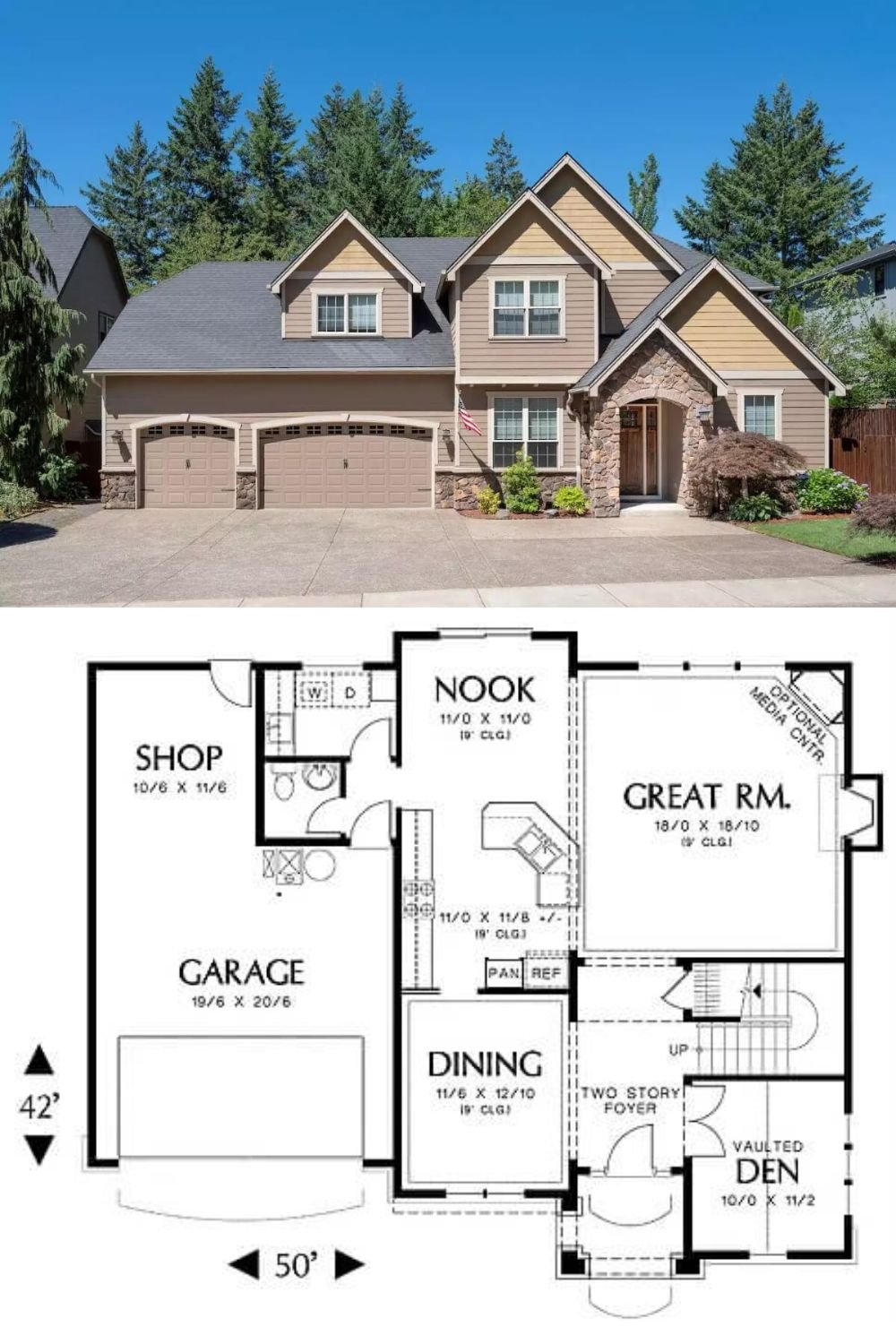 Stone accents, classic lap siding, and a charming dormer window give this 4-bedroom craftsman home an impeccable curb appeal. It includes an inviting arched entry highlighted by attractive stonework.