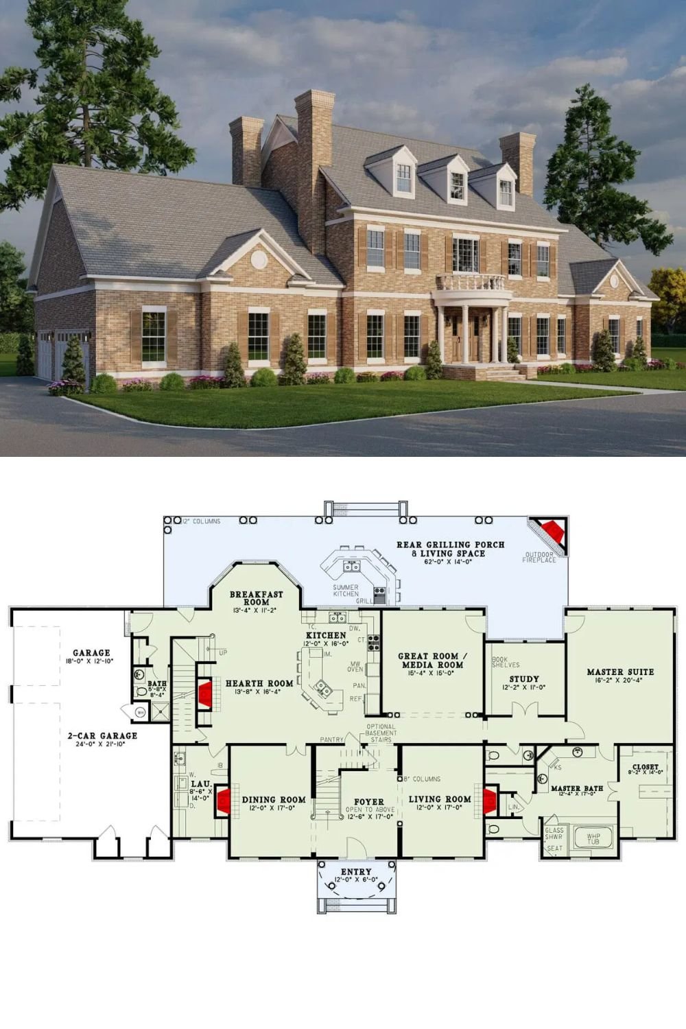 This traditional colonial home exudes timeless elegance, boasting a stately brick exterior adorned with three charming dormers, shuttered windows, and a covered entry topped with a graceful balcony. It comes with a traditional closed floor plan, offering defined spaces that blend functionality with traditional charm.