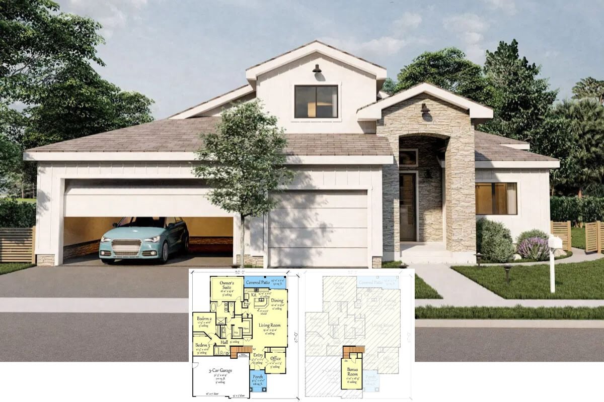 4-Bedroom Transitional Home with Covered Patio and Bonus Space Above (Floor Plan)