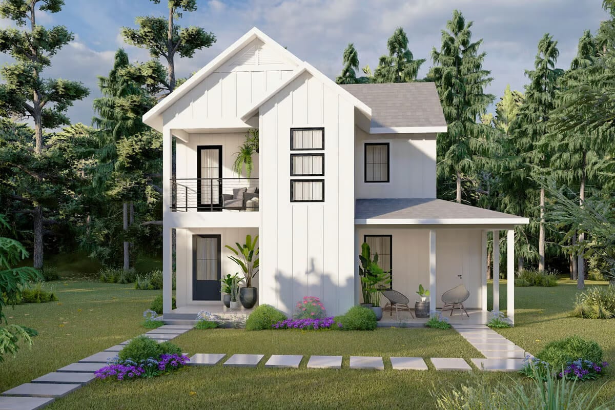 Modern Farmhouse-Style 2-Bedroom Cottage with Open Living Space and Covered Patios (Floor Plan)