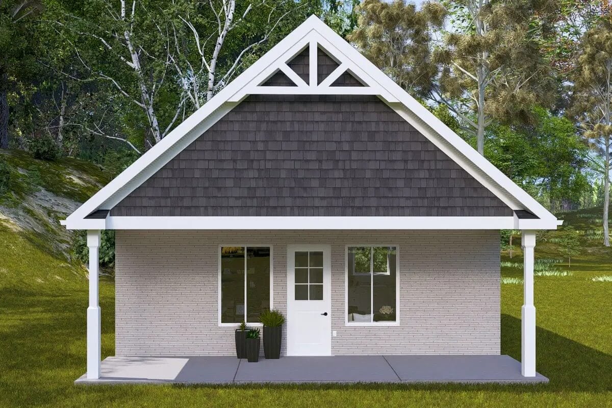 1-Bedroom Traditional-Style ADU with Covered Front Porch (Floor Plan)