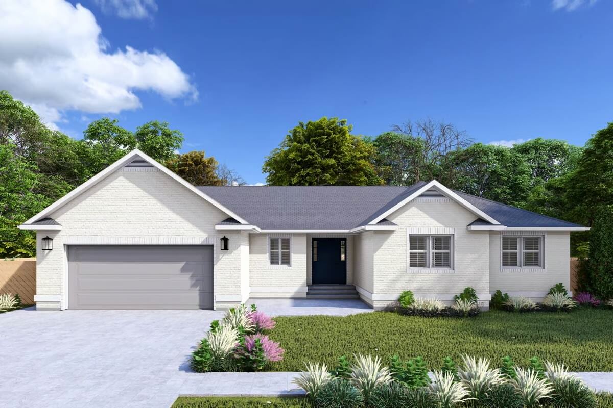 Traditional-Style Ranch with Wraparound Porch and 3 Clustered Bedrooms (Floor Plan)
