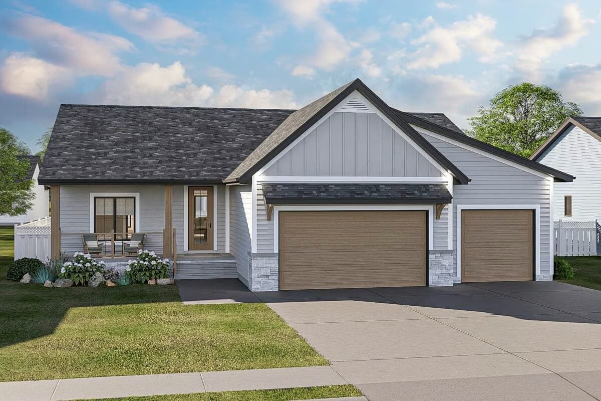 3-Bedroom Country Ranch with 3-Car Garage and Lower Level Expansion (Floor Plan)