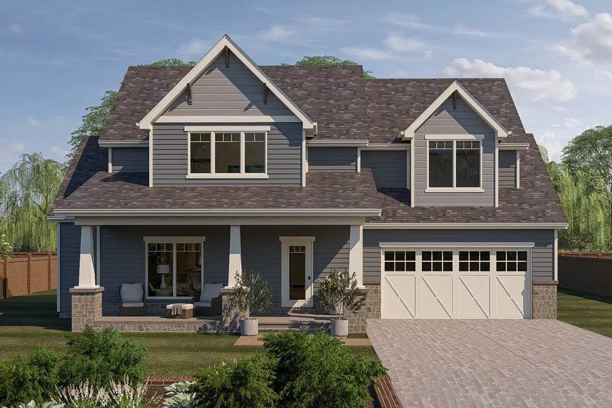 4-Bedroom New American Craftsman Home with Charming Front Porch and Covered Patio (Floor Plan)
