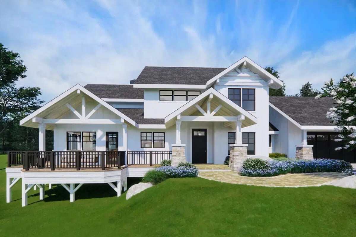 Country-Style 3-Bedroom Craftsman Lodge with Wraparound Porch and Loft (Floor Plan)