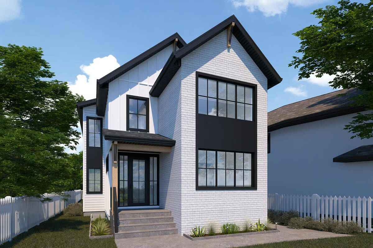 4-Bedroom Transitional Home for a Narrow Lot with Optional Finished Basement (Floor Plan)