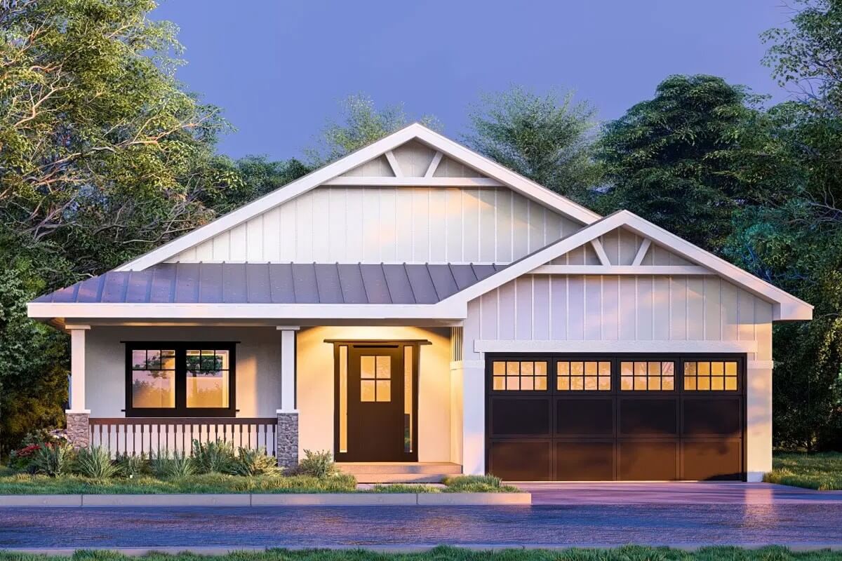 Country-Style 3-Bedroom Craftsman Home with Covered Front and Back Porches (Floor Plan)