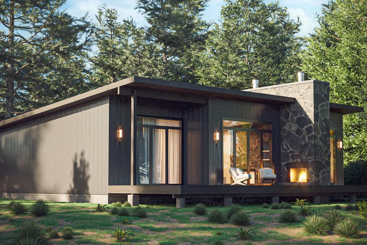 Contemporary 3-Bedroom Cottage with Open Living Area and Covered Porches (Floor Plan)