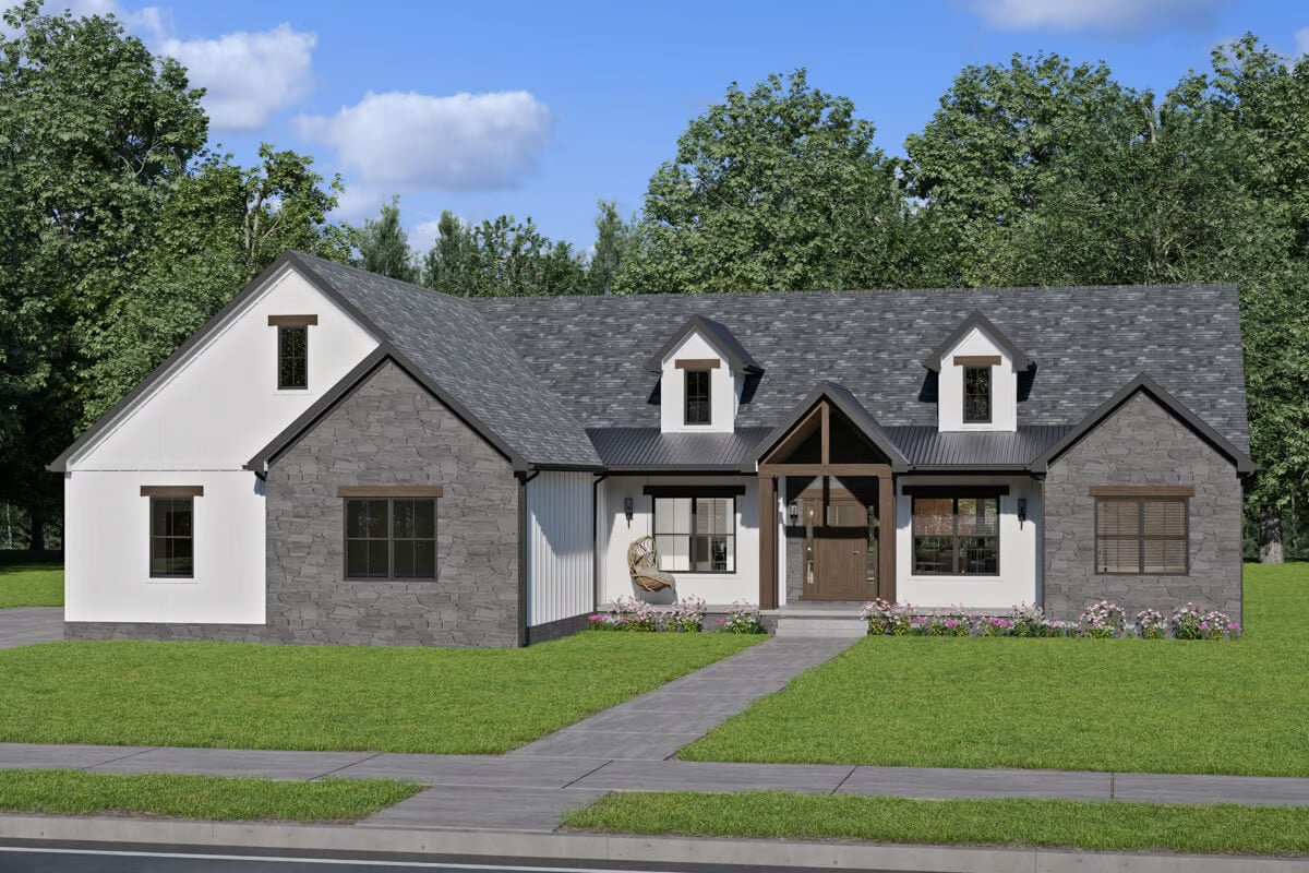 3-Bedroom Country Craftsman Ranch for a Corner Lot with 3-Car Garage (Floor Plan)