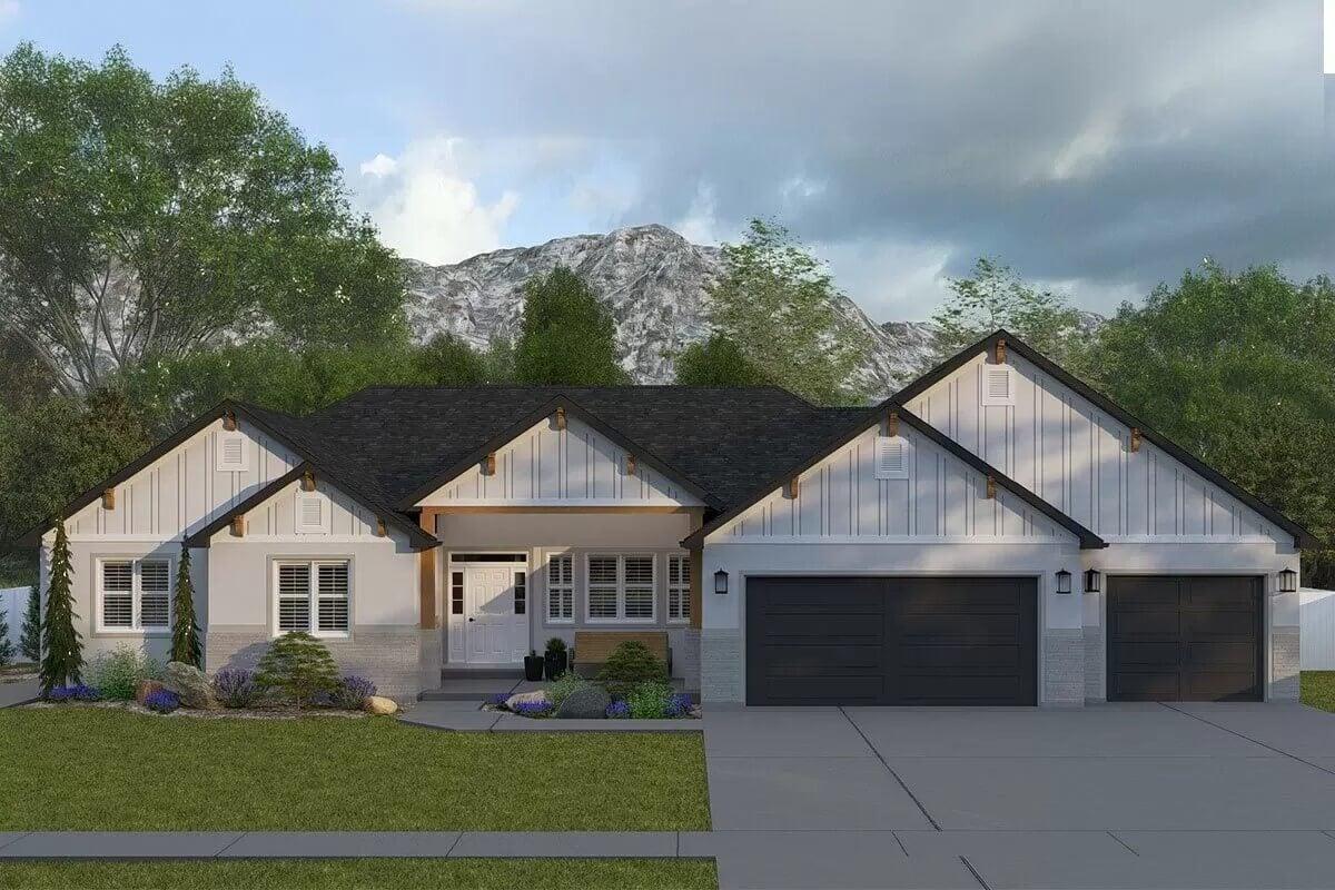 Check Out the Modern Farmhouse with its Triple Garage and Mountain Backdrop