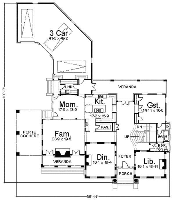 Explore This Expansive 3-Car Garage Floor Plan with a Porte Cochere