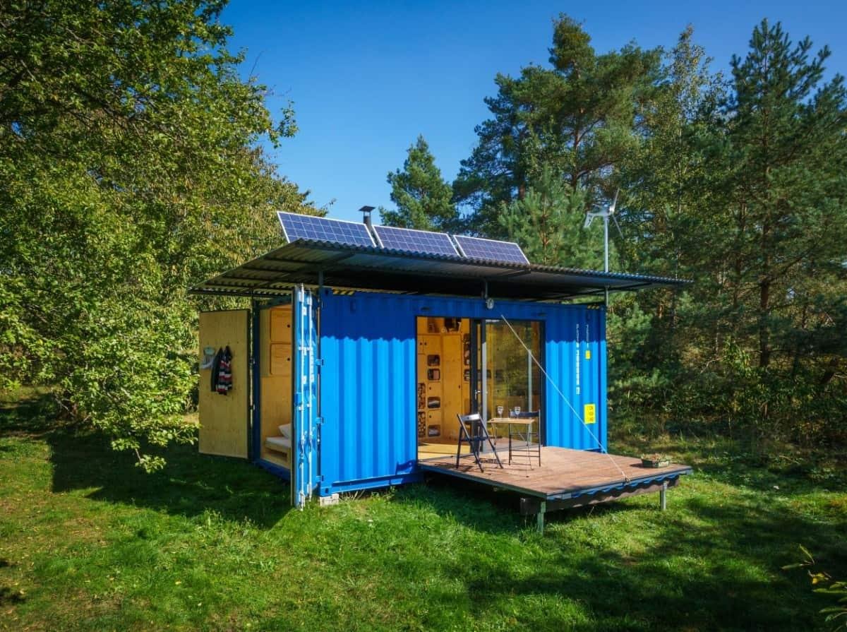 Off-Grid Container Home with Solar Panels and Deck