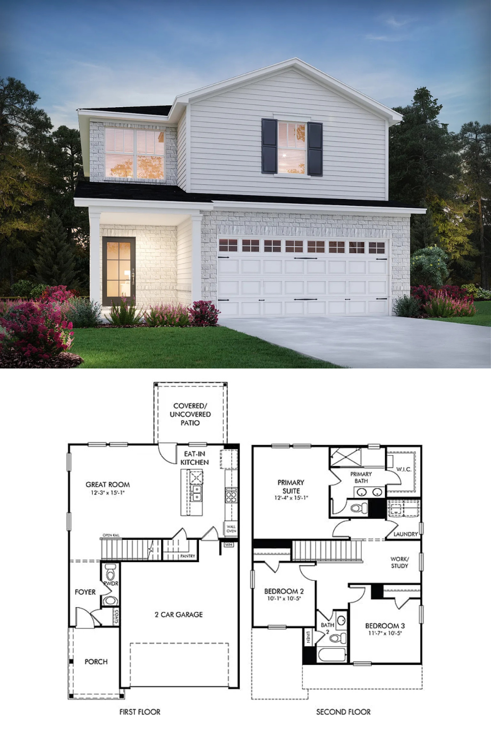 Modern-Farmhouse 3-Bedroom Home with Open Concept Layout and Front Porch (1,528 Sq. Ft. Floor Plan)