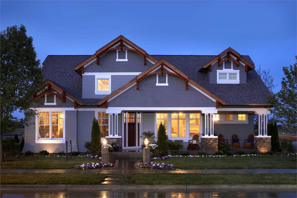 4-Bedroom Craftsman Home with Rear 3-Car Garage and Wet Bar (Floor Plan)