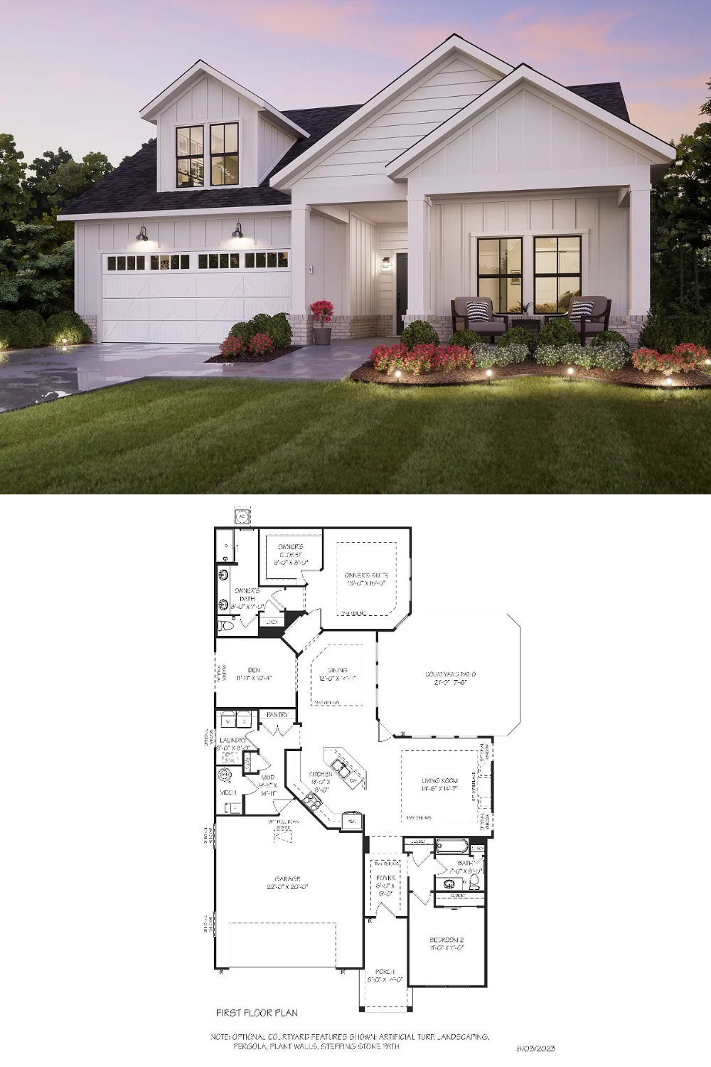 Cottage-Style 5-Bedroom Home with Loft and Covered Front Porch (3,320 Sq. Ft. Floor Plan)